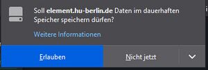 Screenshot: Darf der dauerhafte Speicher genutzt werden?